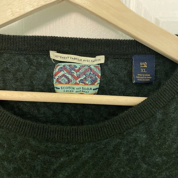 SCOTCH & SODA 100% Merino Wool Sweater XL L Dark Green Geometric Pattern - Picture 3 of 16